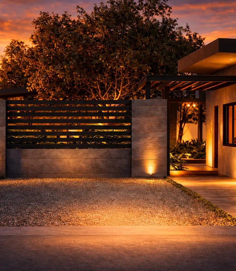 Fachada e ingreso de Harmony Wellness Hub al atardecer