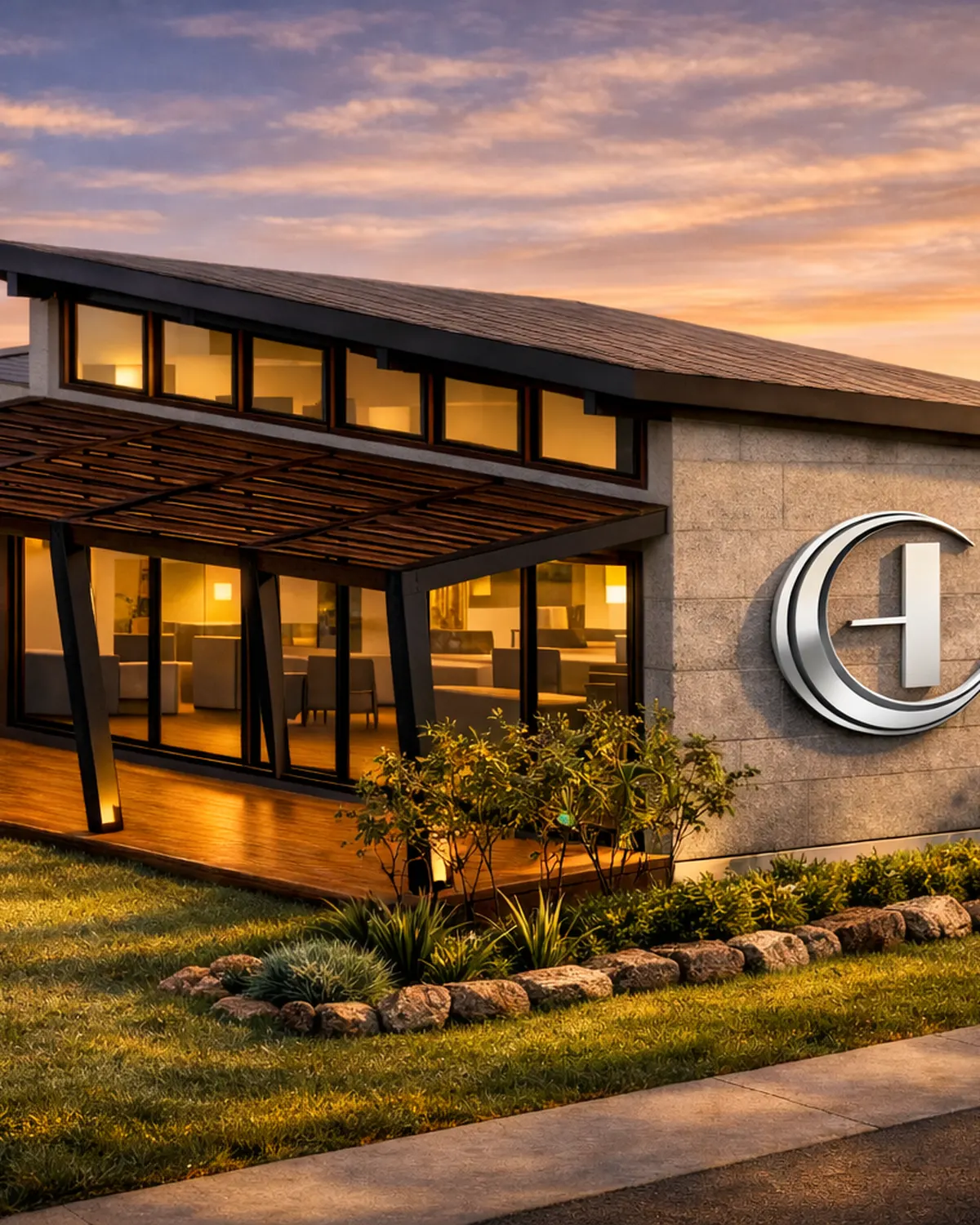 Salón Multipropósito Harmony, vista exterior al atardecer